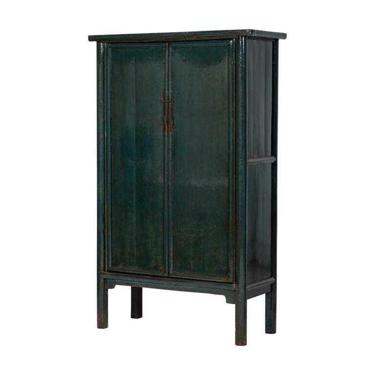 Armario antiguo azul de olmo con 2 puertas y 2 cajones Shuyu