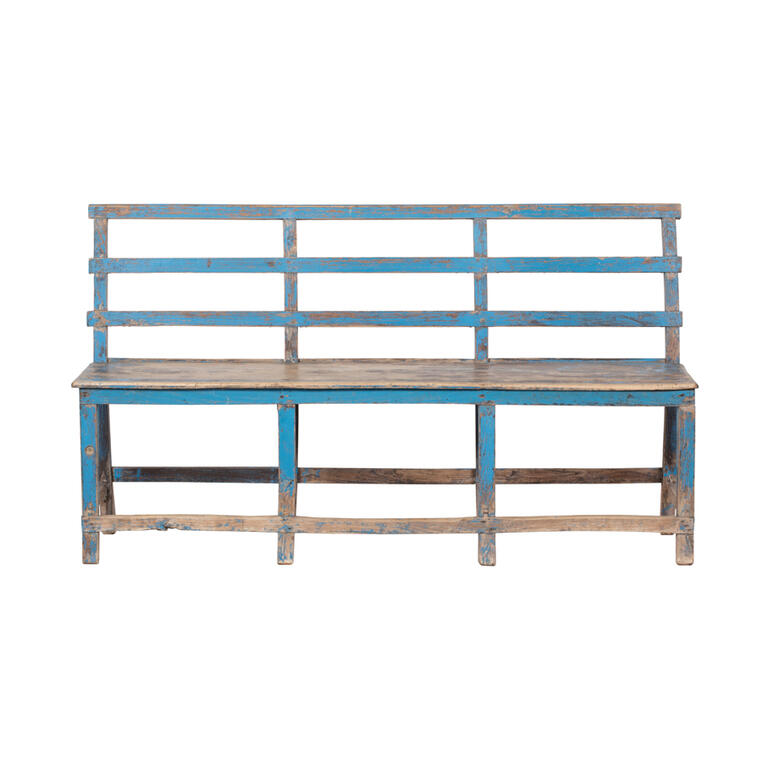 Banco antiguo azul de olmo con respaldo Taoqing
