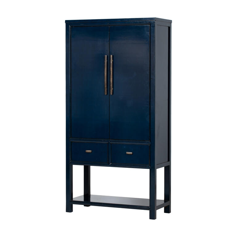 Armario azul de pino con 2 puertas y 2 cajones Taolian