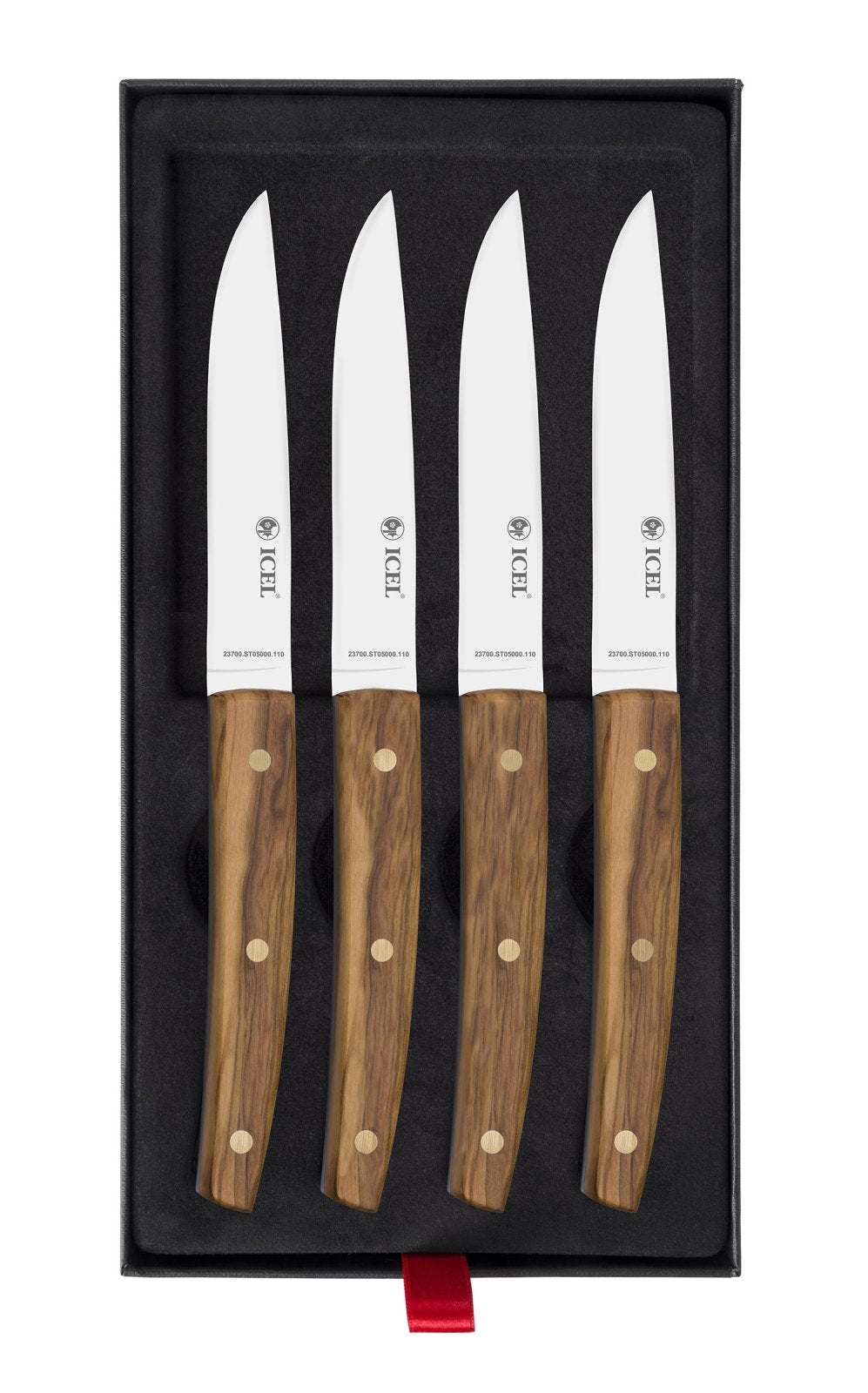 Set de 4 cuchillos chuleteros Icel ST05000 de filo liso con mango de olivo