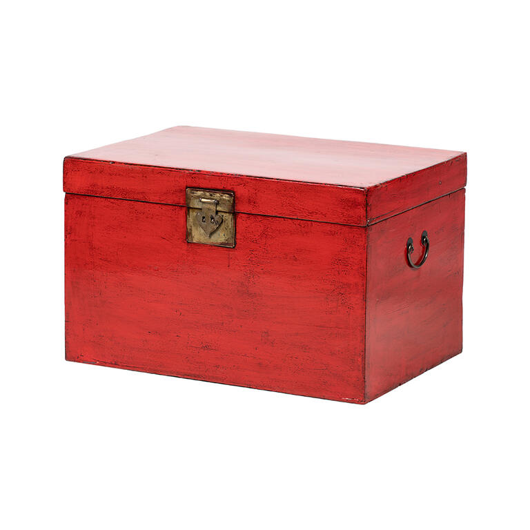 Baúl antiguo rojo de olmo con tapa Mingsong