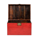 Baúl antiguo rojo de olmo con tapa Mingsong