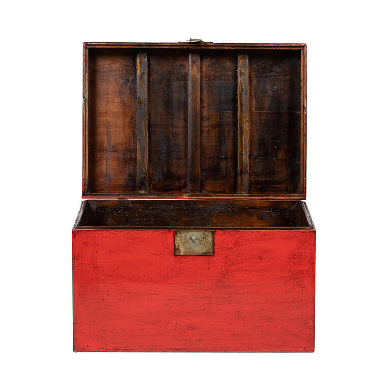 Baúl antiguo rojo de olmo con tapa Mingsong