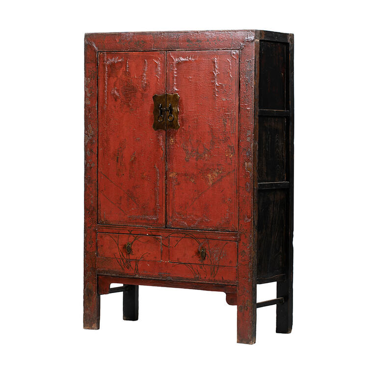 Armario antiguo rojo de olmo con 2 puertas y 2 cajones Urola