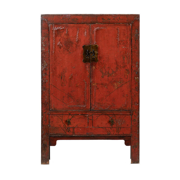 Armario antiguo rojo de olmo con 2 puertas y 2 cajones Urola