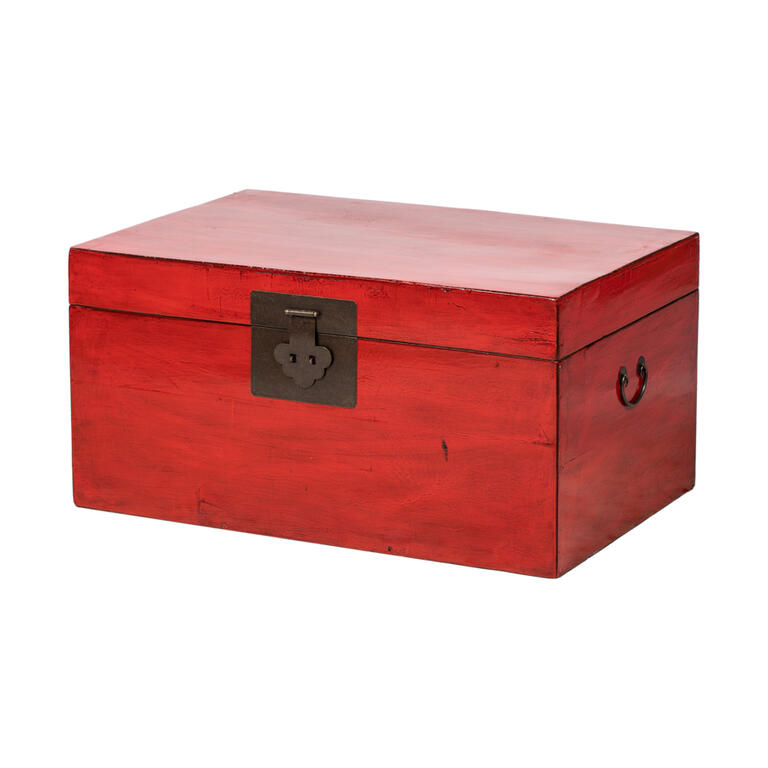 Baúl antiguo rojo de olmo con tapa Junlian