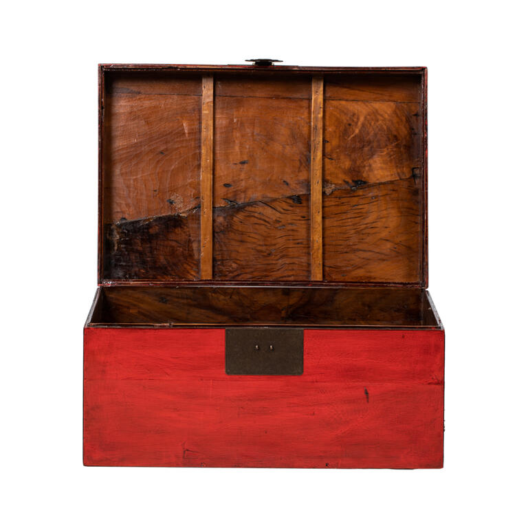 Baúl antiguo rojo de olmo con tapa Junlian