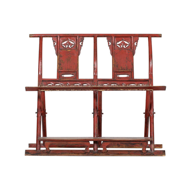 Banco antiguo rojo de olmo con respaldo Taoxia