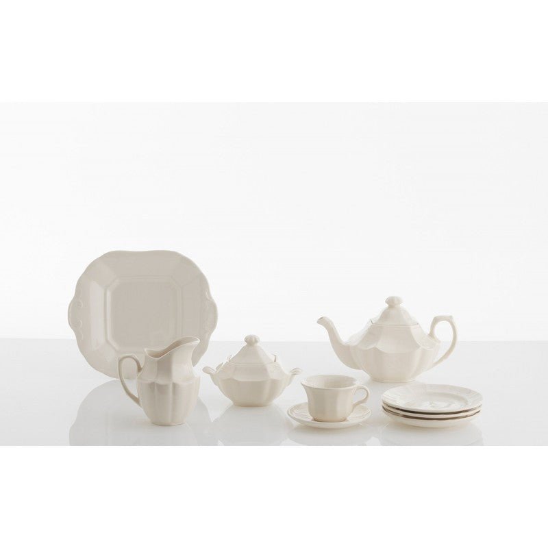 Juego de Té de 40 Piezas La Cartuja Colección Ochavada Blanca - #pino_y_jacaranda#