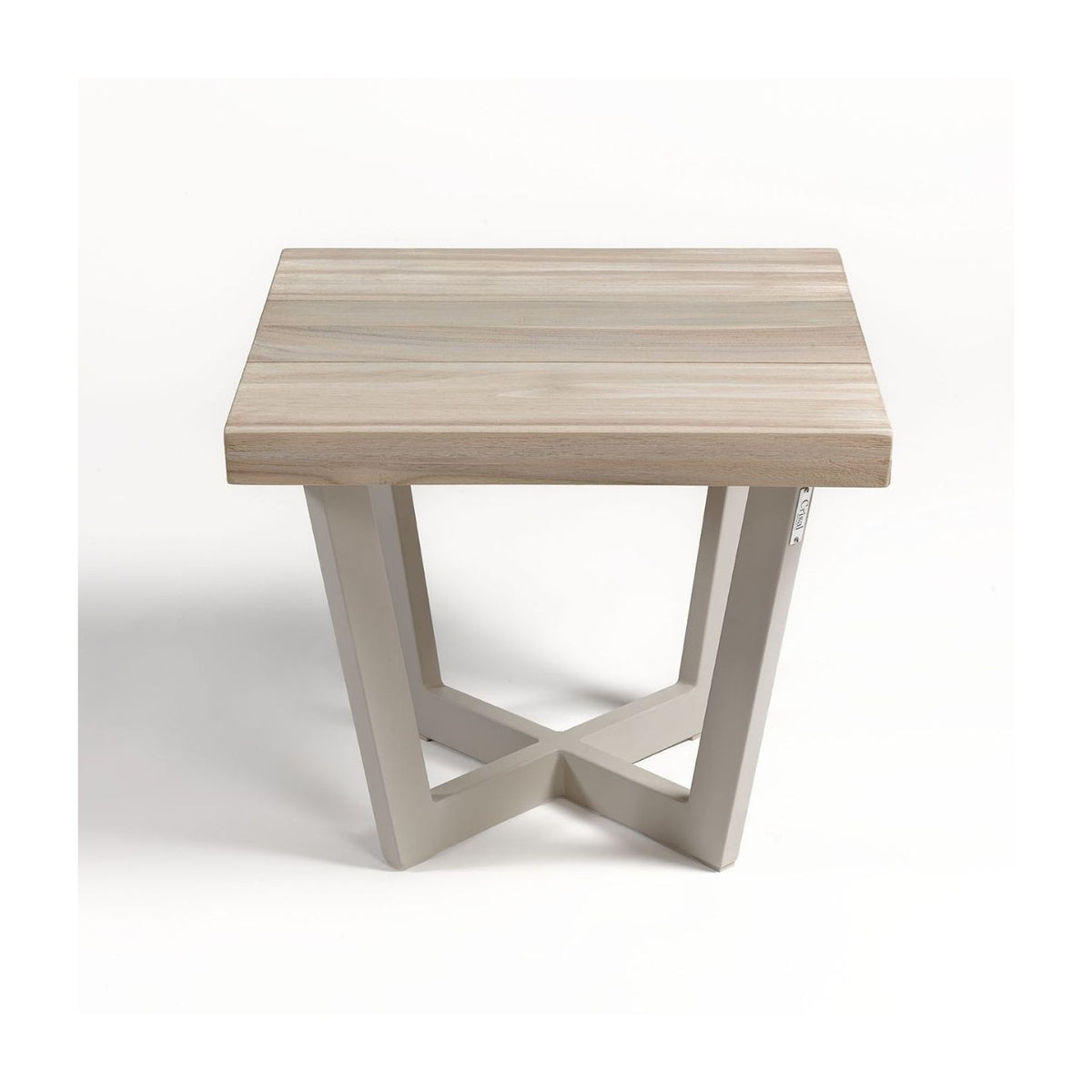 Mesa auxiliar cuadrada de exterior teca y metal beige Nazaré