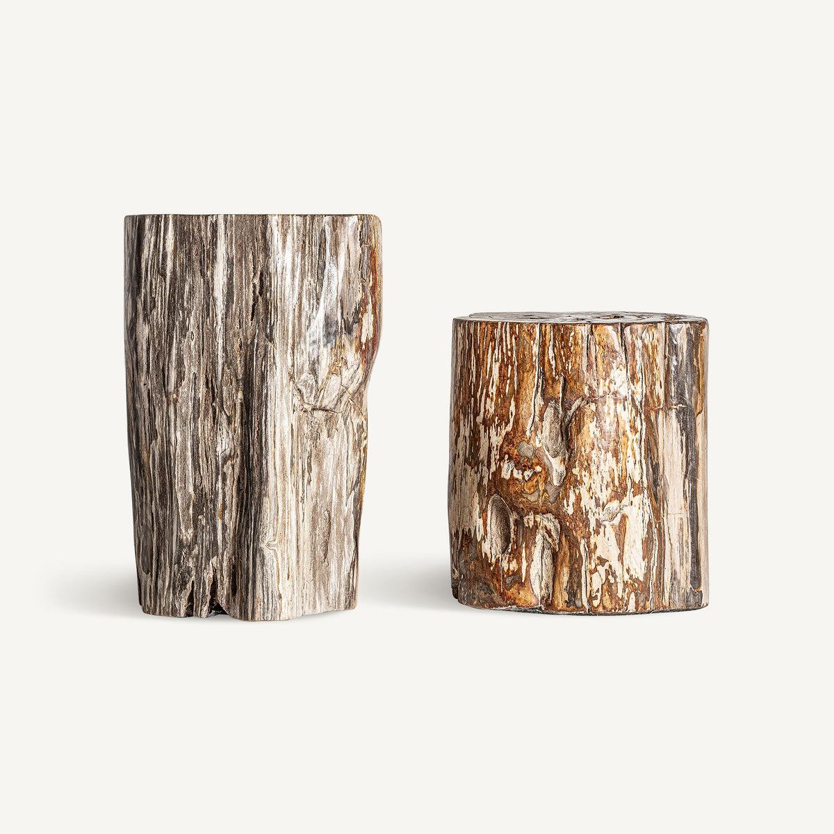 Mesa auxiliar de madera petrificada Carrizo alta