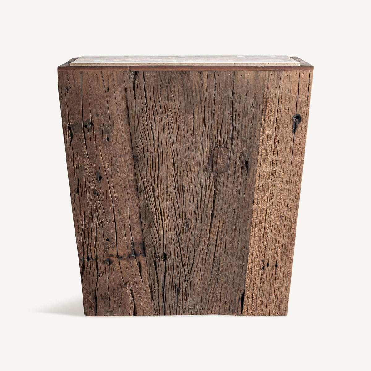 Mesa auxiliar de madera recuperada y travertino Encina
