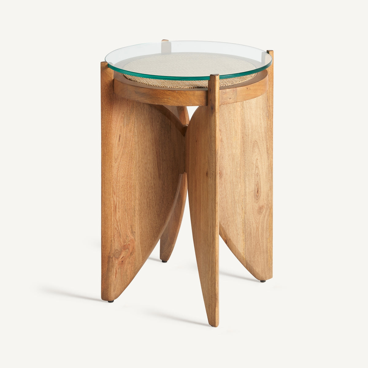 Mesa auxiliar de mango, vidrio y ratán Cidro