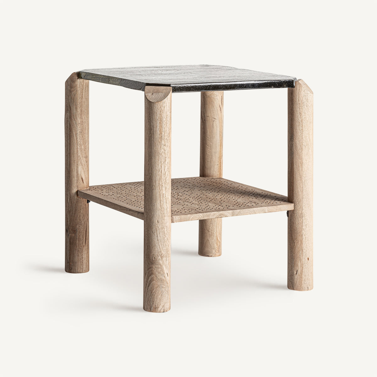 Mesa auxiliar de mango y vidrio Nabeul pequeña