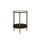 Mesa auxiliar de metal, madera y cristal Cervia