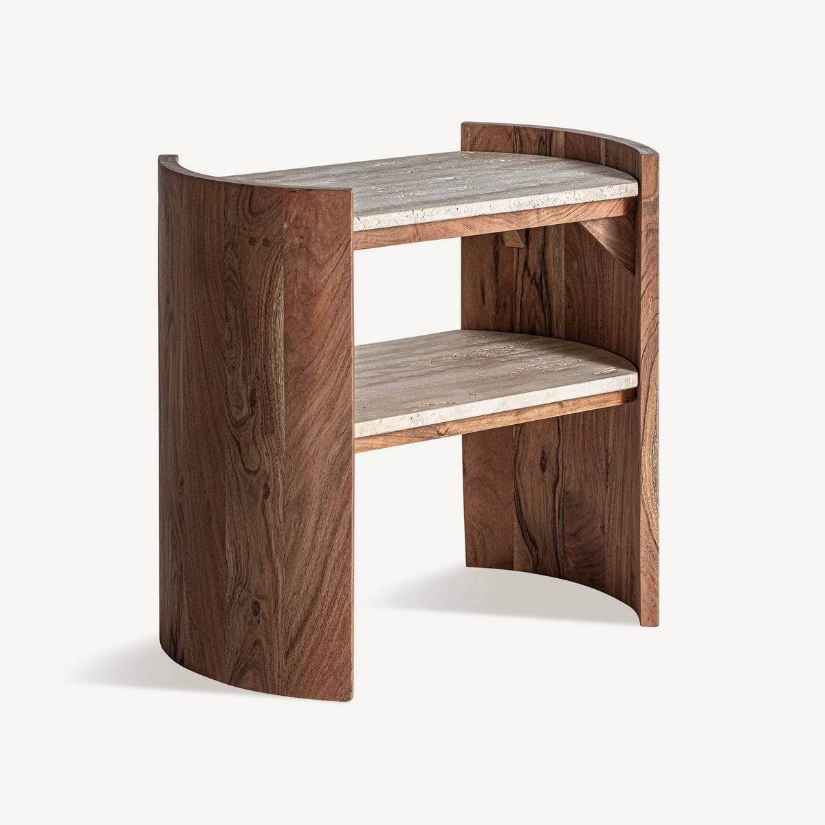 Mesa auxiliar de travertino y acacia Alhucema