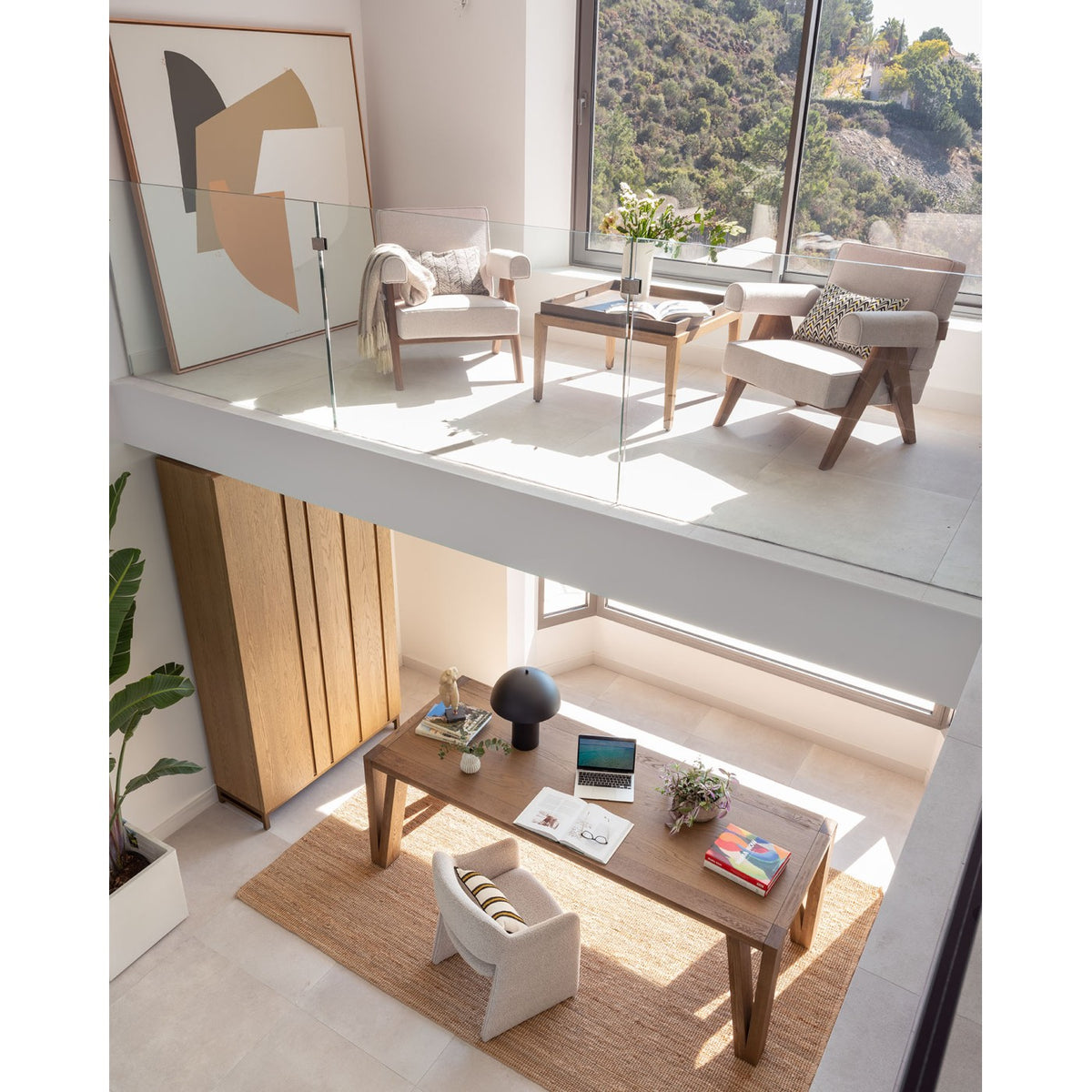 Mesa de centro cuadrada de roble con bandeja Filicudi