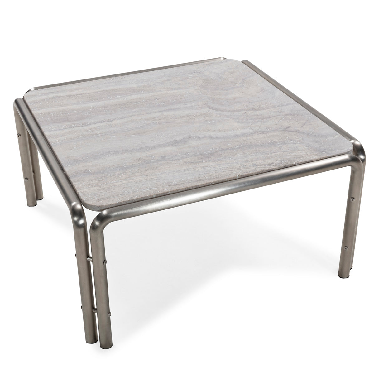 Mesa de centro de acero inoxidable y mármol travertino Almendrales
