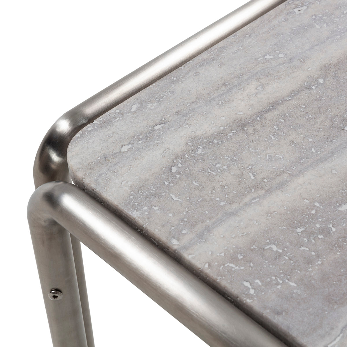 Mesa de centro de acero inoxidable y mármol travertino Almendrales