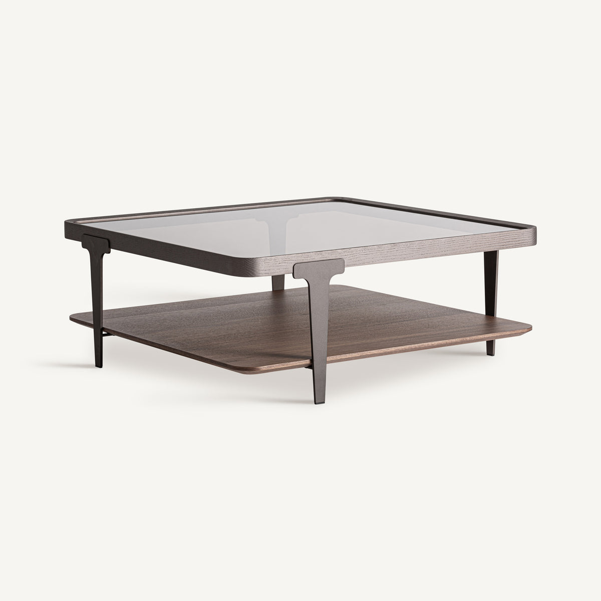 Mesa de centro de fresno y cristal ahumado Tropea