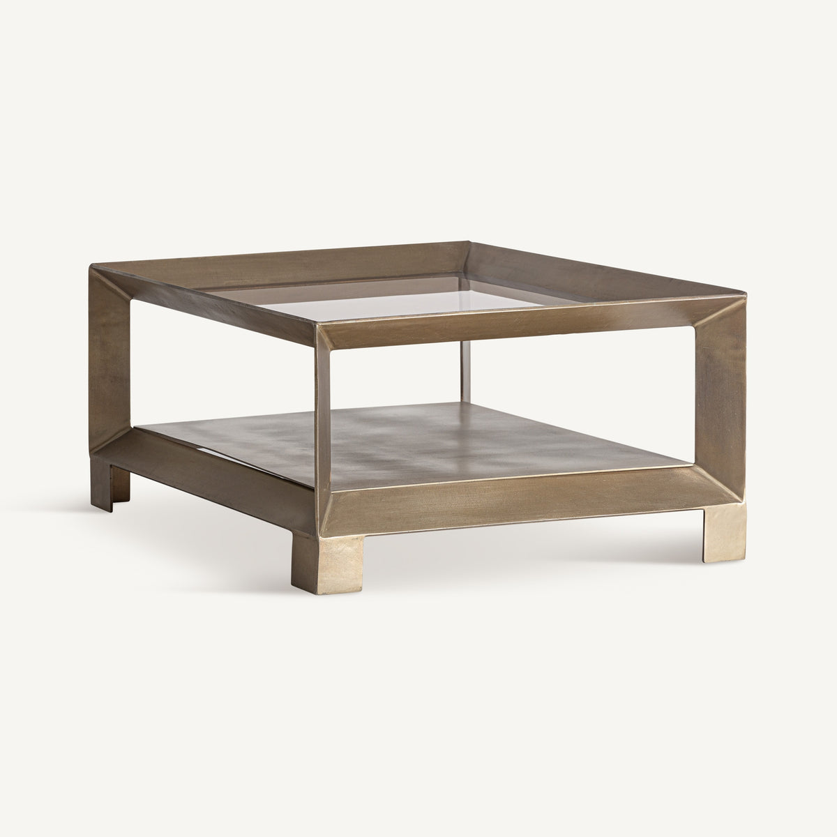 Mesa de centro de hierro dorado y vidrio Temara