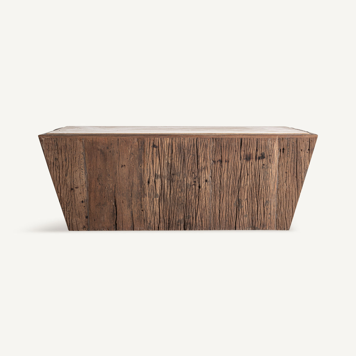 Mesa de centro de madera recuperada y travertino Tellaro