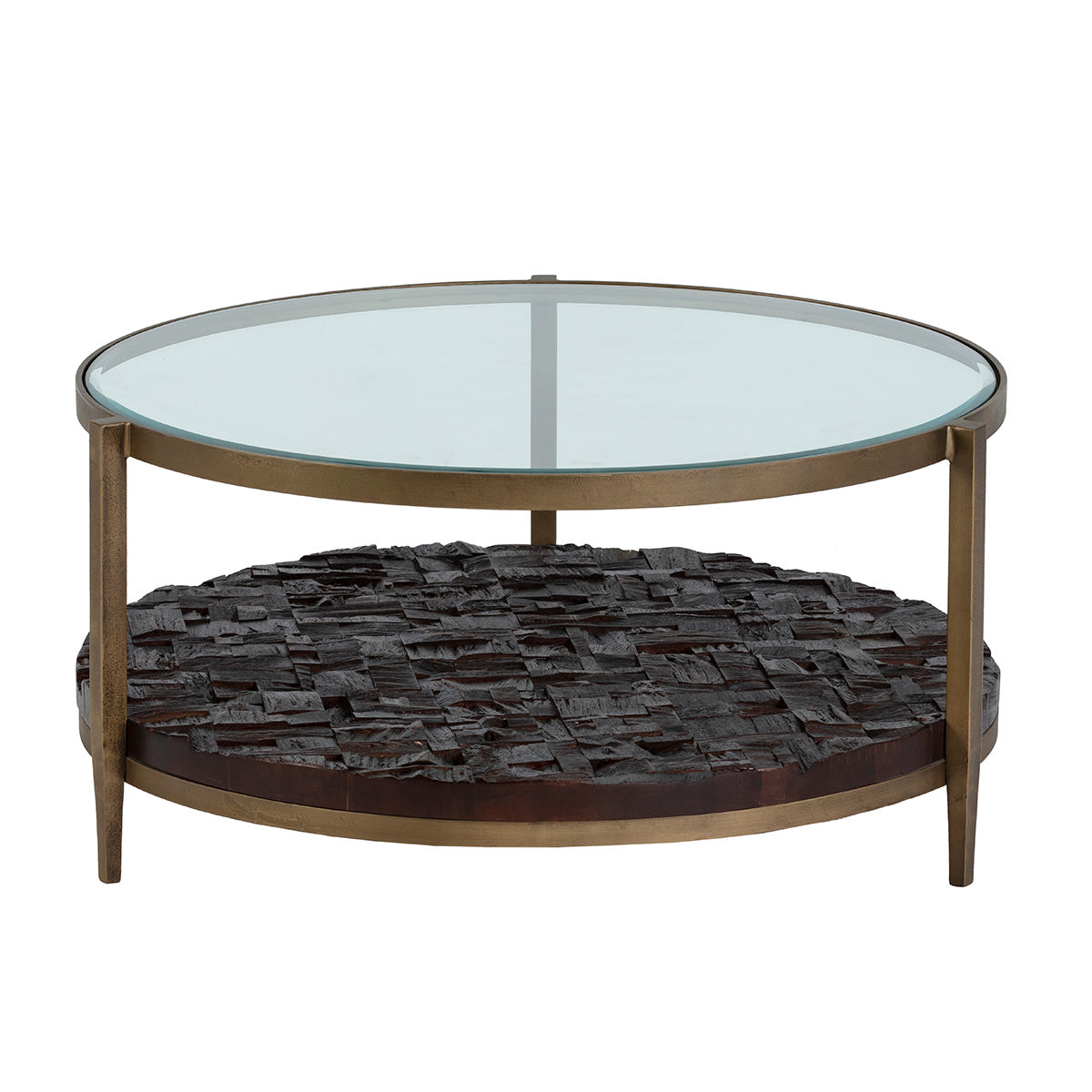 Mesa de centro de metal, madera y cristal Cervia