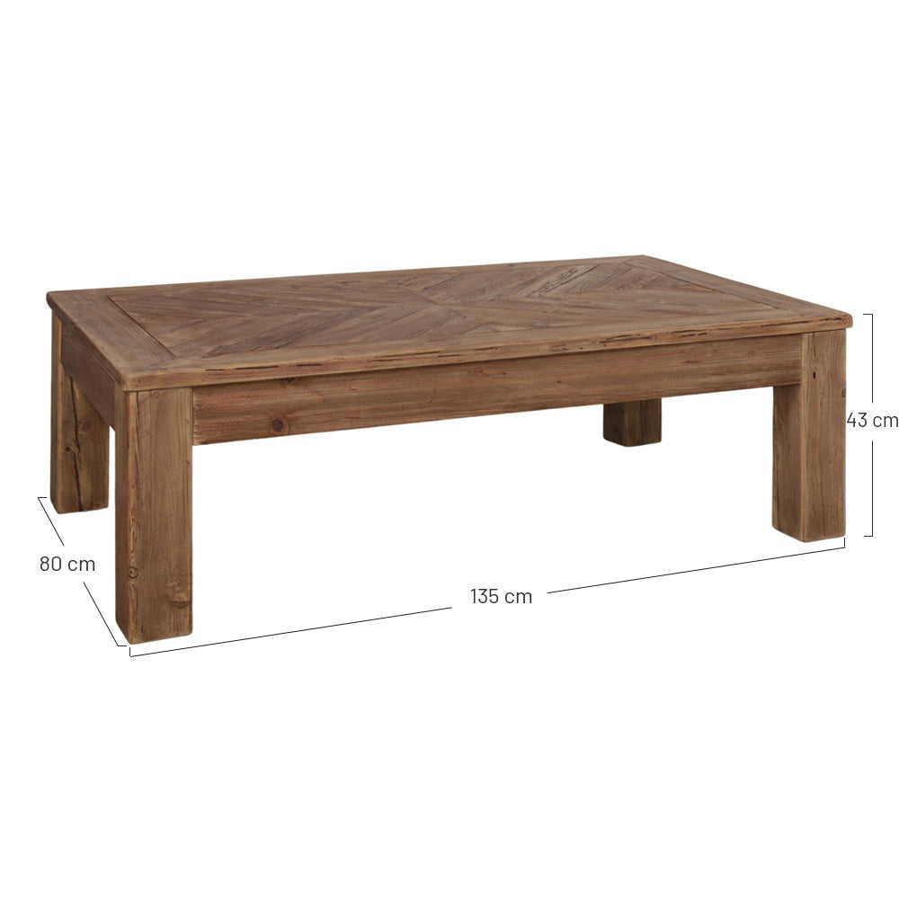 Mesa de centro rectangular de pino reciclado Marcia