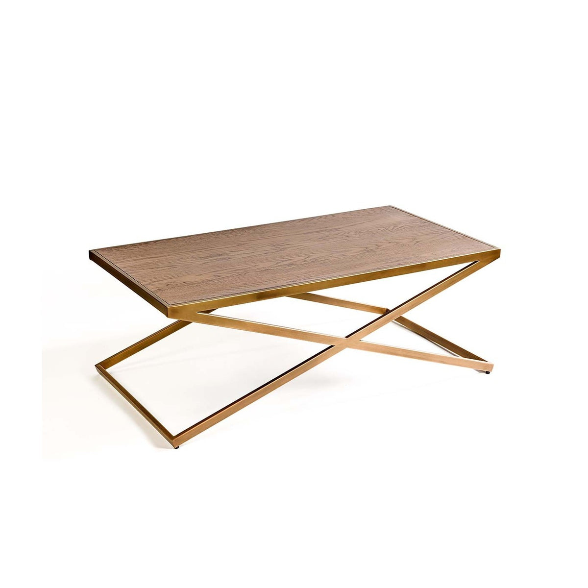 Mesa de centro de roble y metal dorado Montecorto