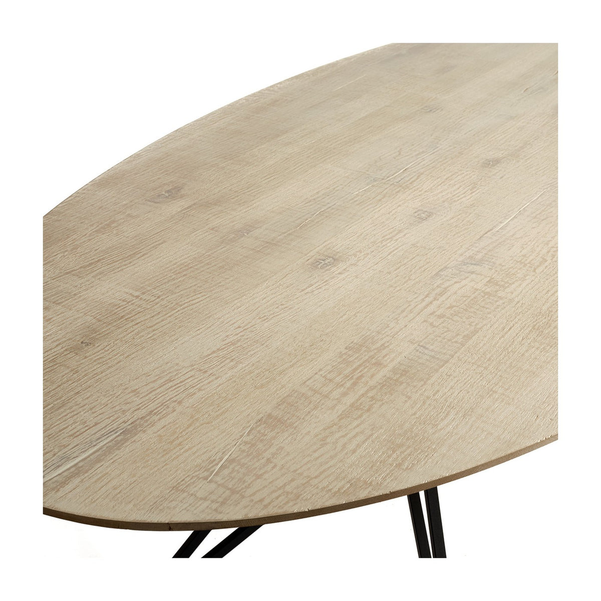 Mesa de comedor de roble blanqueado y pata de metal Pyrgos