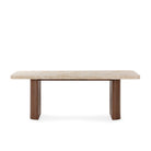 Mesa de comedor de madera y mármol travertino Aurora