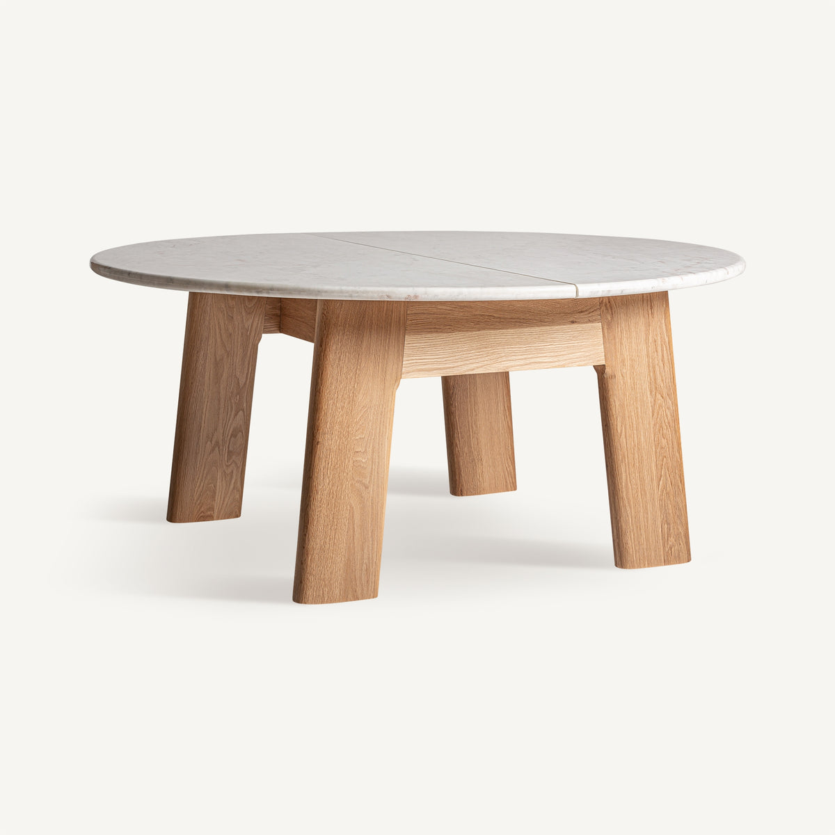 Mesa de comedor de mármol y roble Rodalquilar blanca