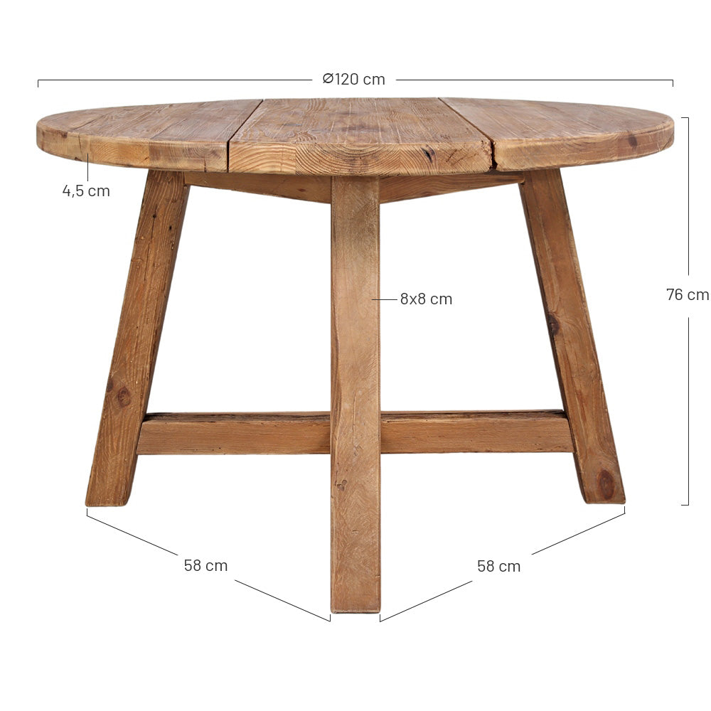 Mesa de comedor redonda de pino reciclado Alnilam