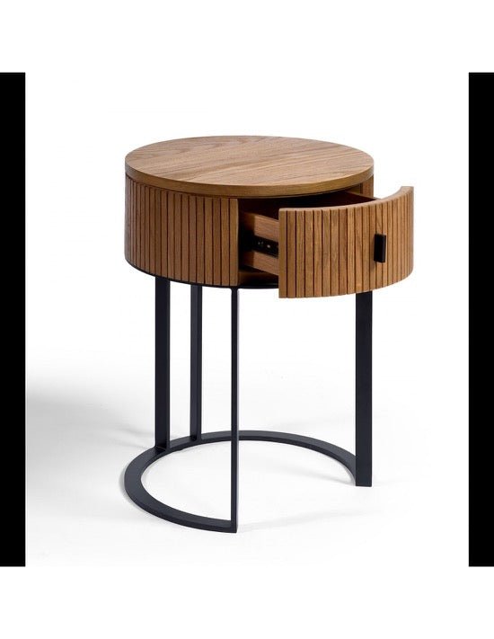 Mesa de Noche Redonda Lisala - #pino_y_jacaranda#