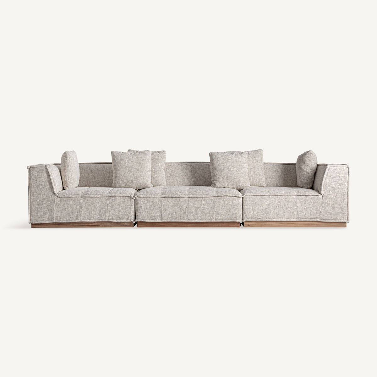 Módulo esquinero de sofá tapizado y teca Ferragudo beige