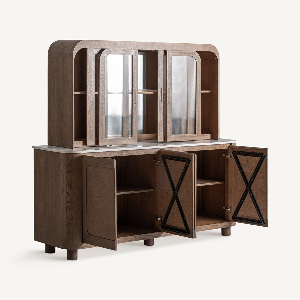 Mueble bar de roble, mármol y cristal Nazaré
