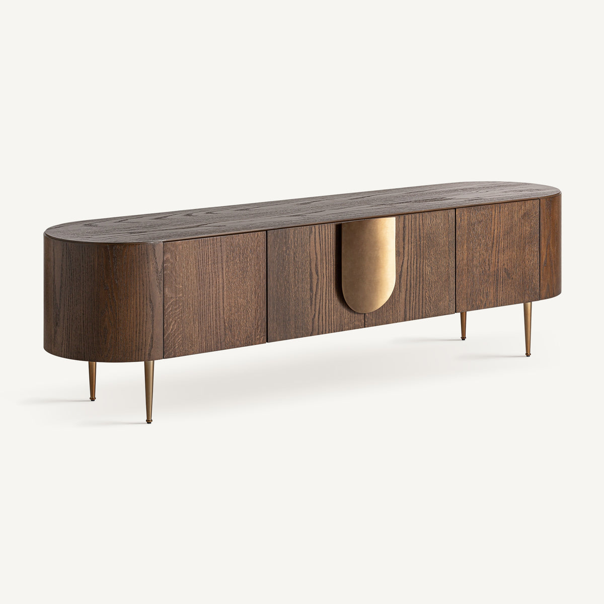 Mueble TV de roble teñido y acero dorado Arrábida