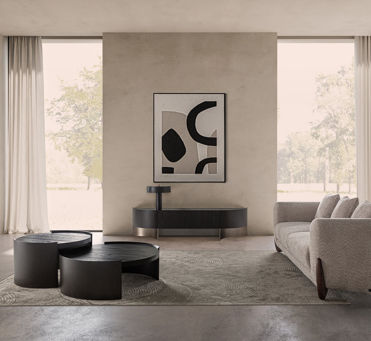Mueble TV de roble y acero dorado Almograve