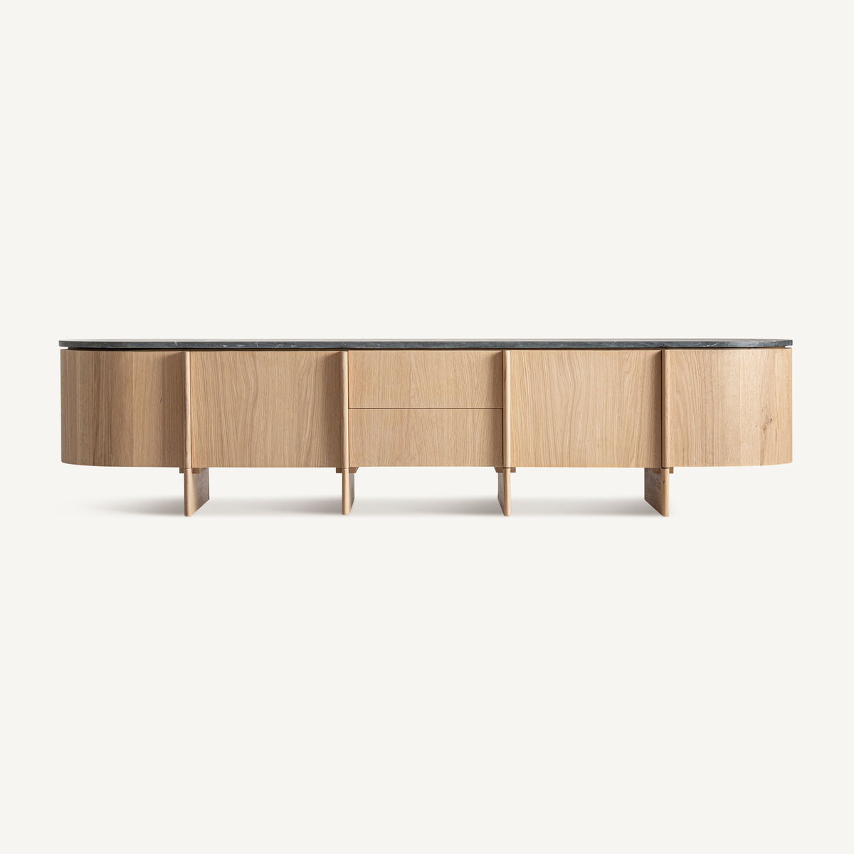Mueble TV de roble y mármol negro Bullas