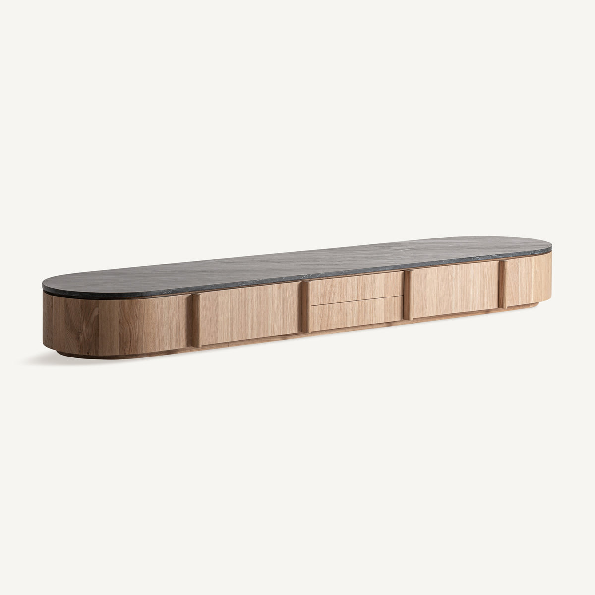 Mueble TV de roble y mármol negro Sines
