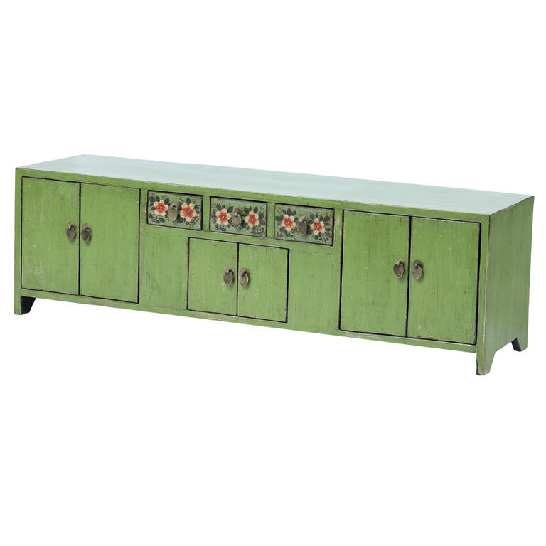 Piecero verde de pino con 3 cajones y 6 puertas Mosquitero