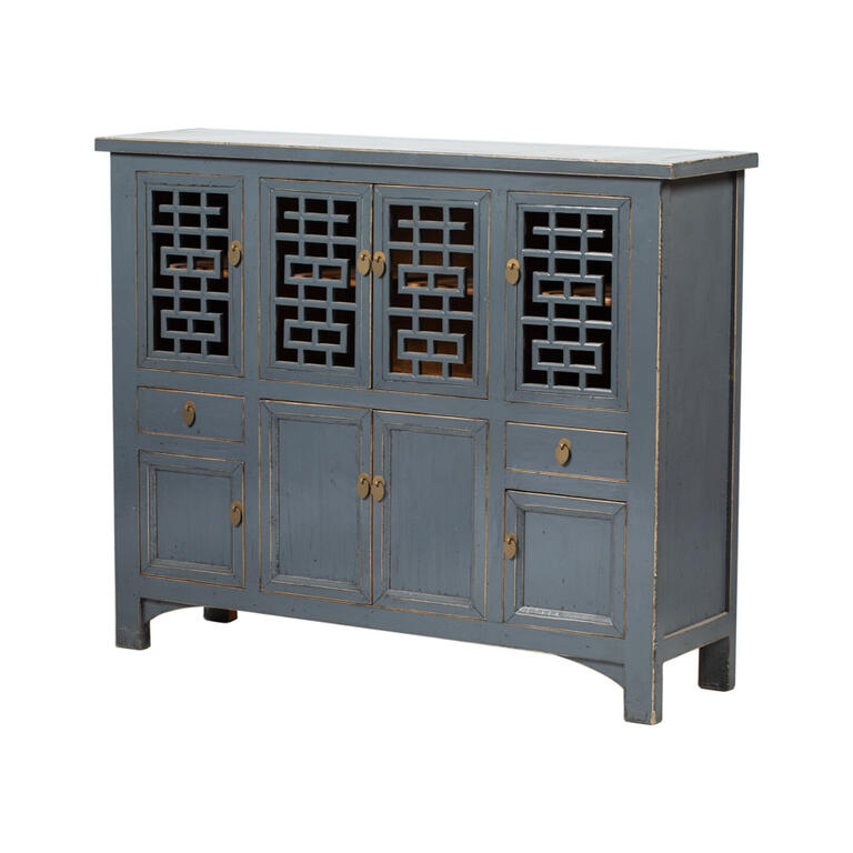 Cómoda gris de pino con 2 cajones y 8 puertas Yuxia