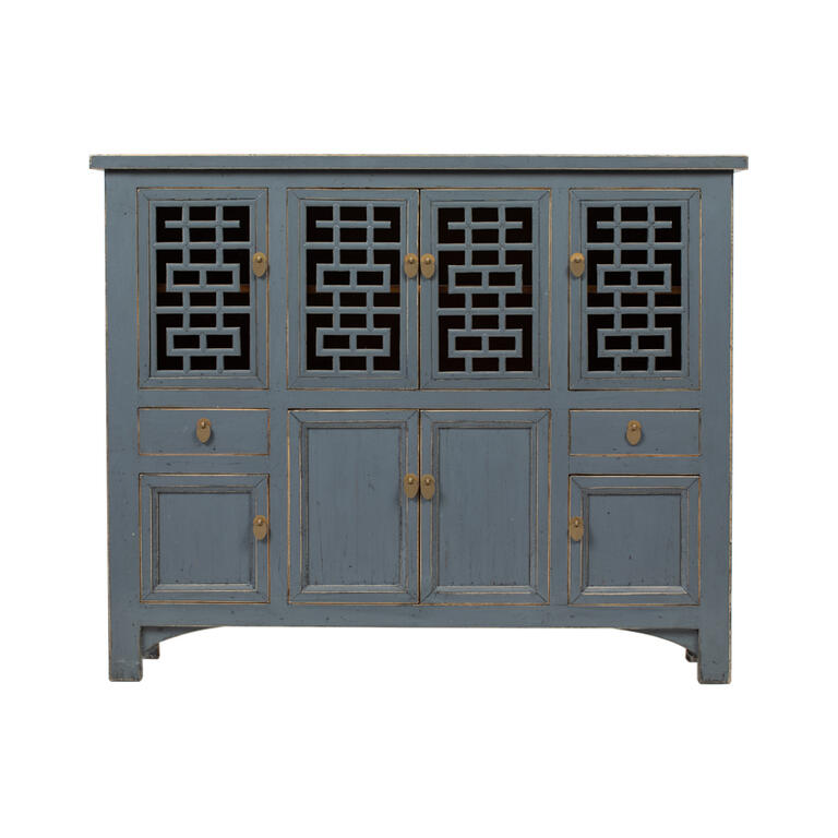Cómoda gris de pino con 2 cajones y 8 puertas Yuxia