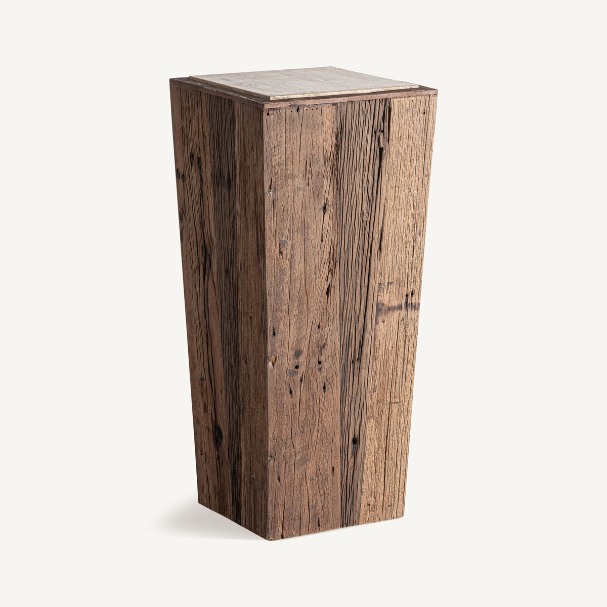 Peana de madera recuperada y travertino Xàtiva 90 cm