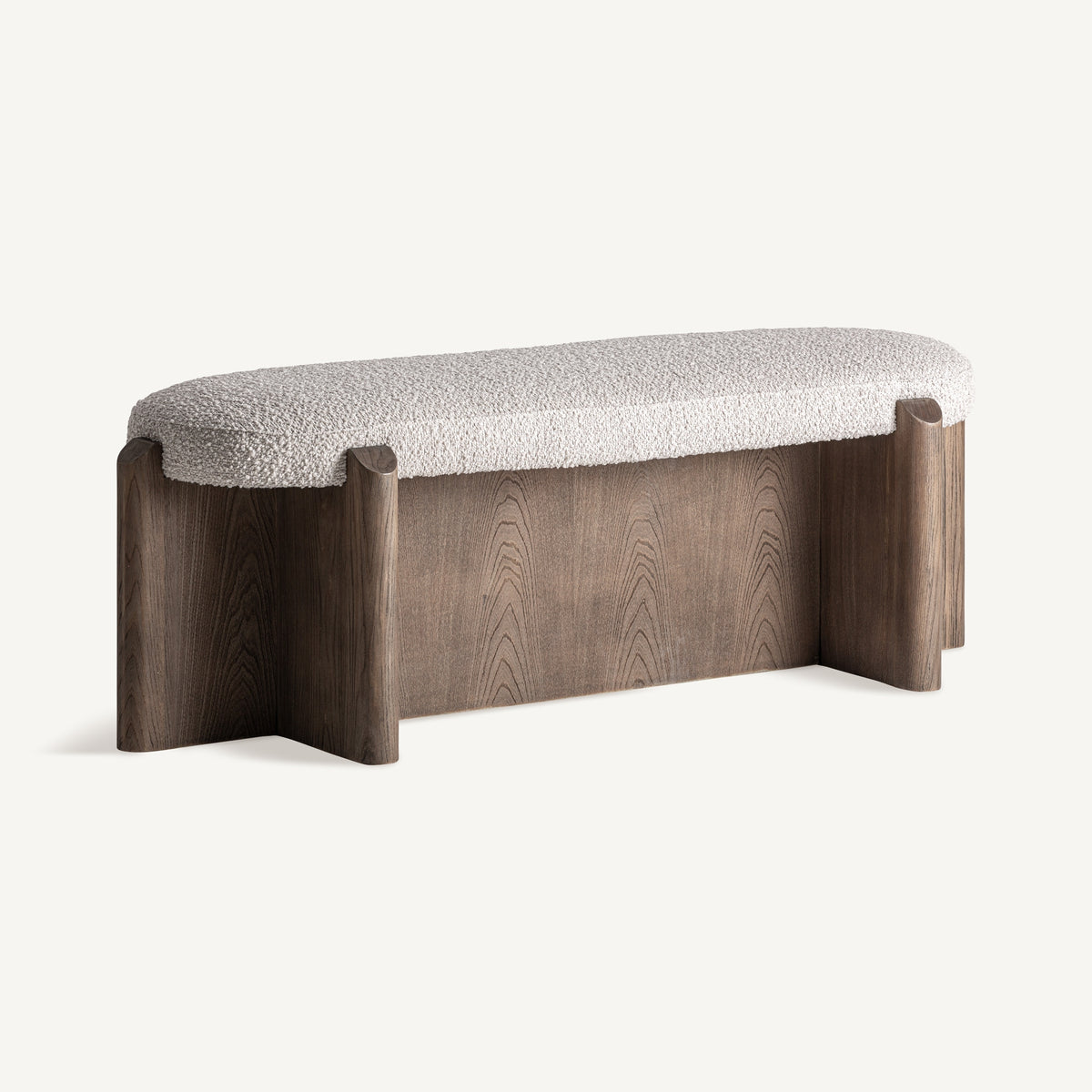 Pie de cama de olmo y tapizado beige Busot