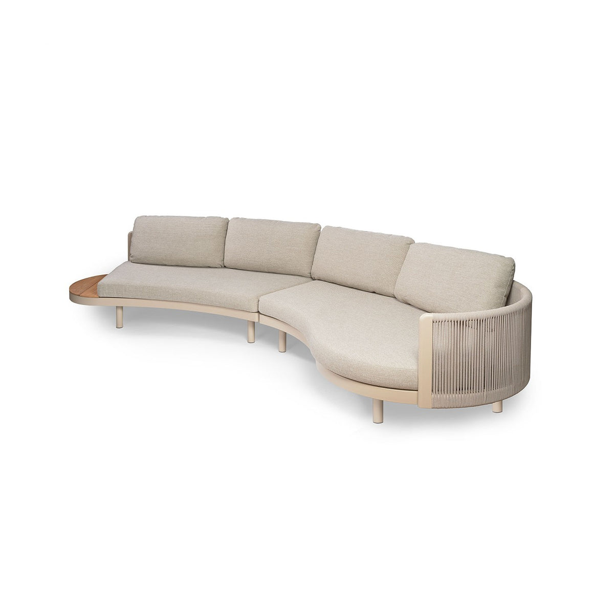Sofá curvo de exterior de aluminio, cuerda y madera Potes