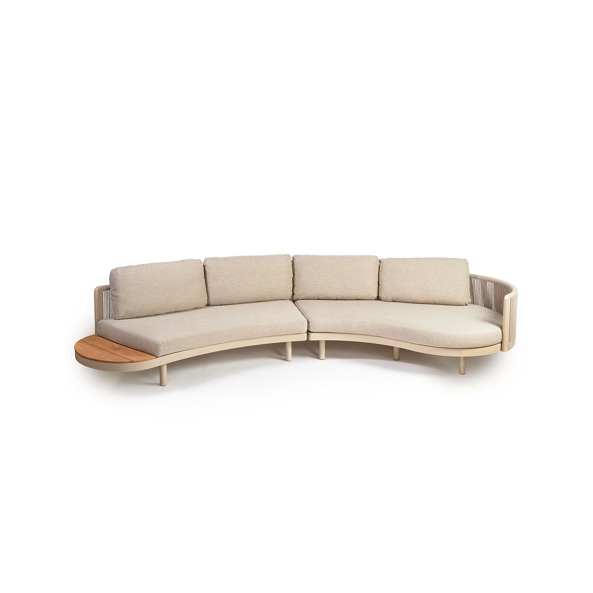 Sofá curvo de exterior de aluminio, cuerda y madera Potes