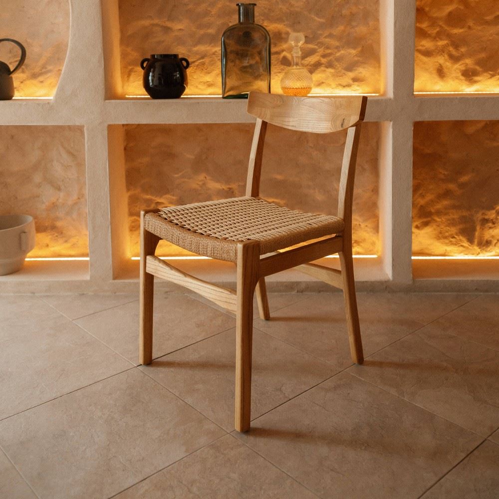 Set de 2 sillas de olmo con asiento trenzado Alina
