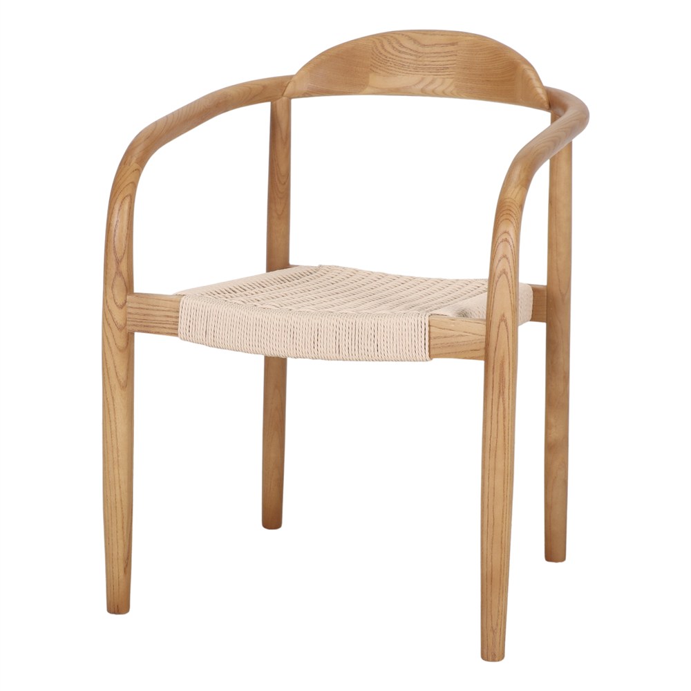 Set de 2 sillas de olmo con brazos y asiento de cuerda Elias