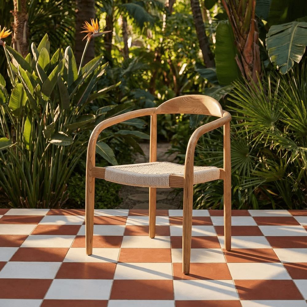 Set de 2 sillas de olmo con brazos y asiento de cuerda Elias